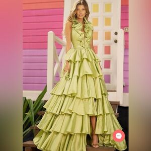 Sherri Hill 56013 - Plunging V-Neck A-line Gown Size 2 in Chartreuse